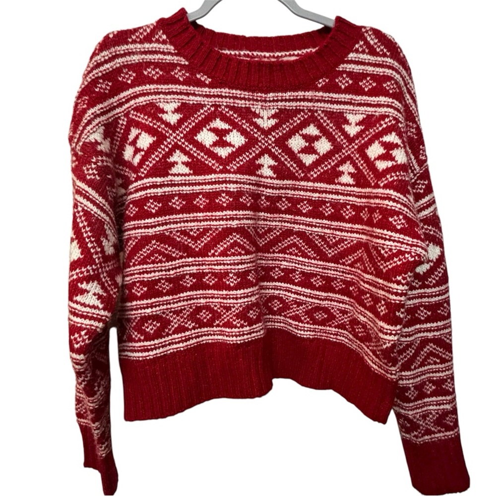 American Eagle Fair Isle Red & White Holiday Sweater Size Small